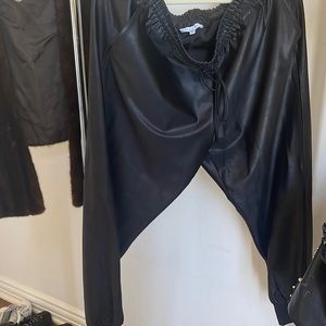 Black leather joggers with pocket .. plus size xl